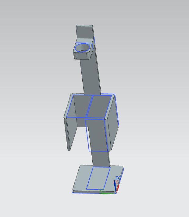 Siemens NX model of the bottle-mounting stand, showing the collar that captures the bottle neck