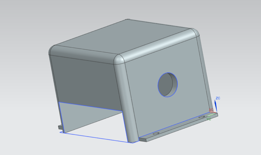 Siemens NX model of the electronics enclosure with a port cut into the front face